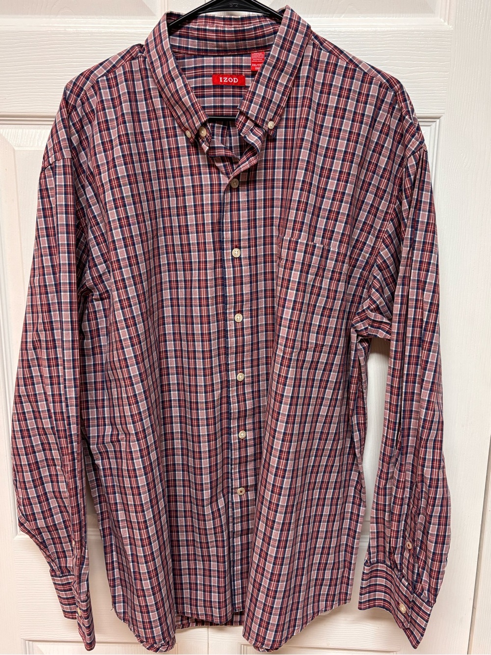 IZOD Men's Red and Blue Plaid Button-Down Long Sleeve Shirt XXL